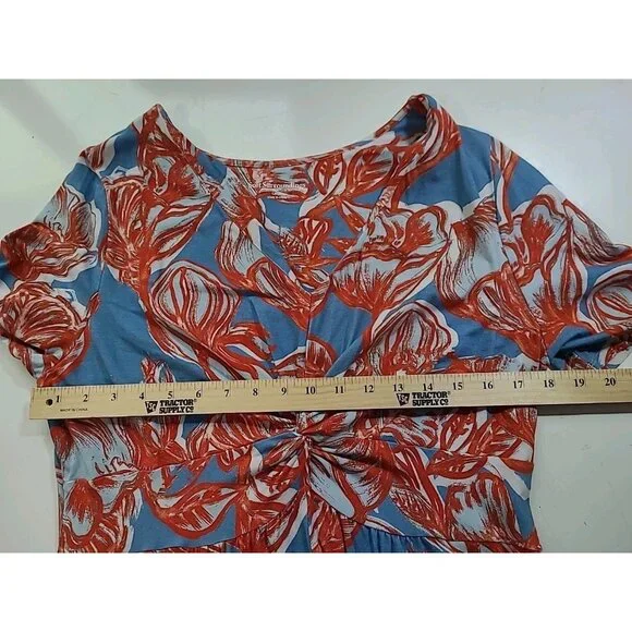 Soft Surroundings Maxi Dress L Blue Red Floral Twist Front Empire Soft Knit - Picture 11 of 14